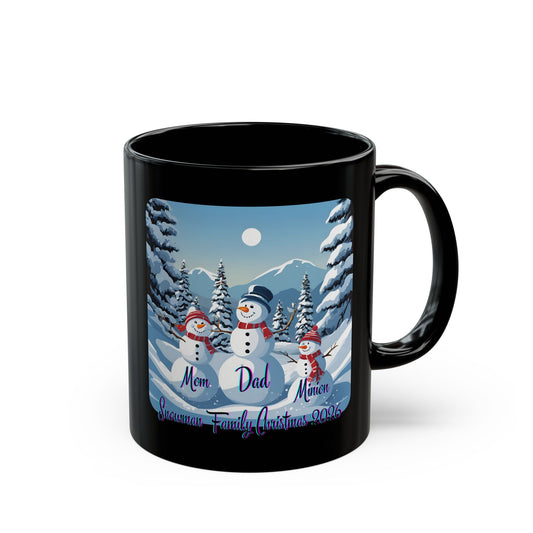 Snowman Family of 3 Black Mug by cypherpunkgear.com