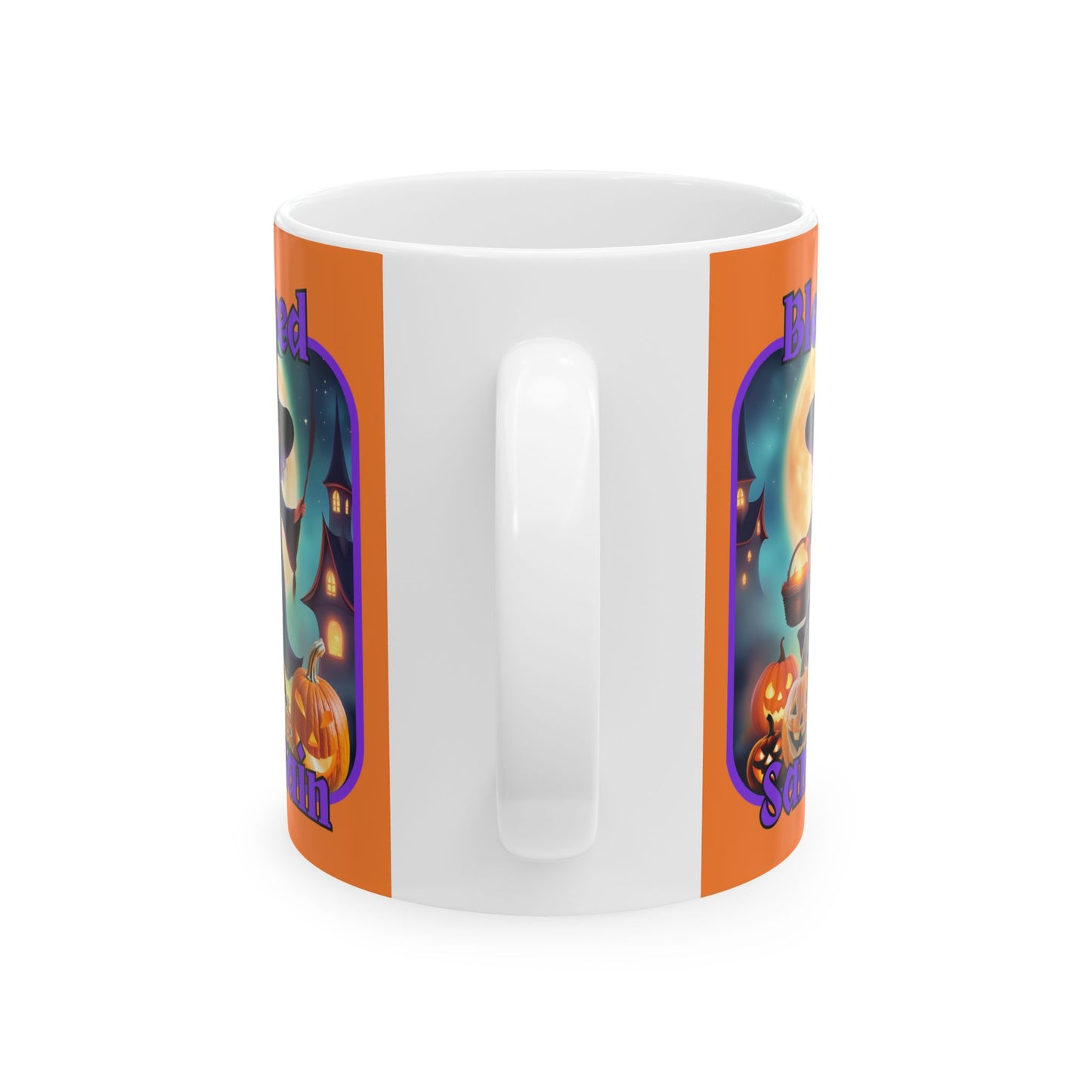 Blessed Samhain Little Witch PRfont Orange Mug by cypherpunkgear