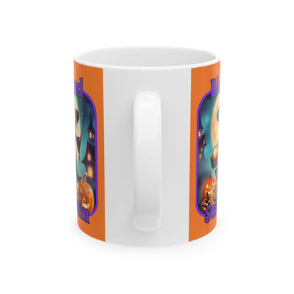 Blessed Samhain Little Witch PRfont Orange Mug by cypherpunkgear