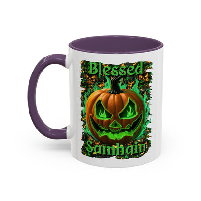 Blessed Samhain Green Jack White Accent Mug by CreepyCrafts.boo
