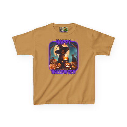 Happy Halloween Cute Witch Purple font Kids Heavy Cotton™ Tee by CreepyCrafts.boo