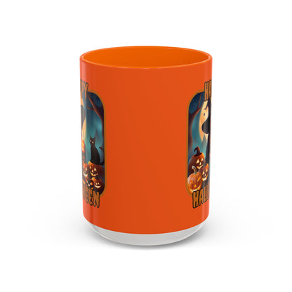 Happy Halloween Cute Witch Orange font Orange Accent Mug by CreepyCrafts.boo