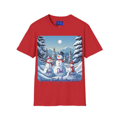 Snowman Family of 3 Light colors Unisex T-Shirt by cypherpunkgear.com