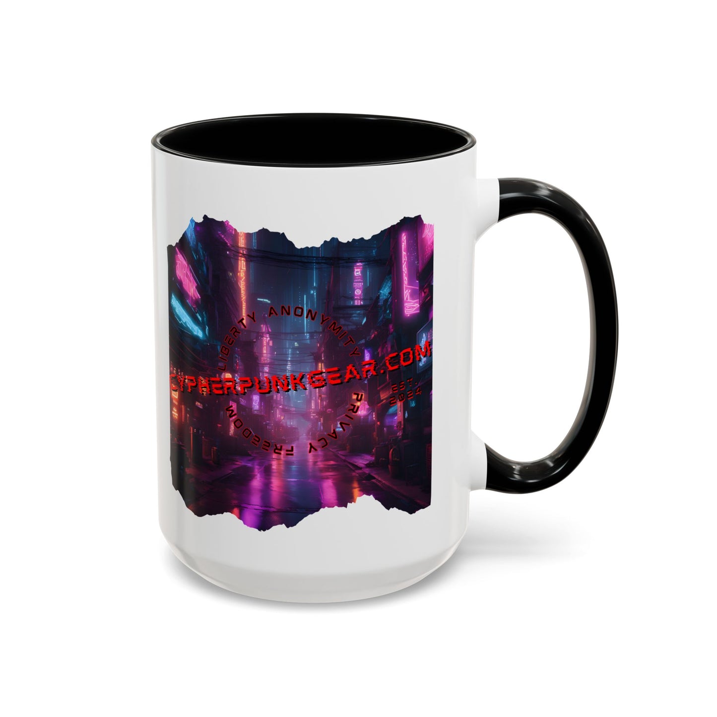 2-sided, cypherpunkgear.com Logo & Cityscape Accent Mug by cypherpunkgear.com