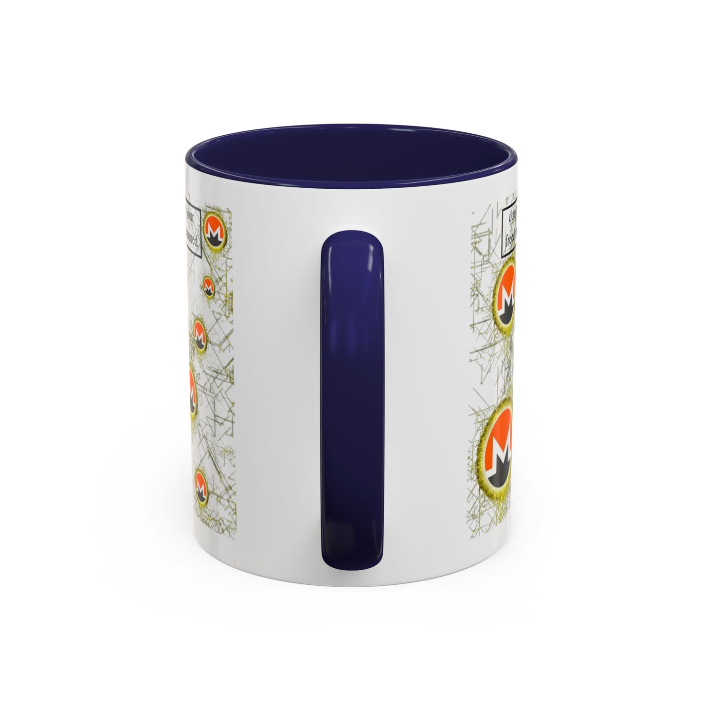 Monero (XMR) don't assume your freedoms are assured White Accent Mug by cypherpunkgear.com
