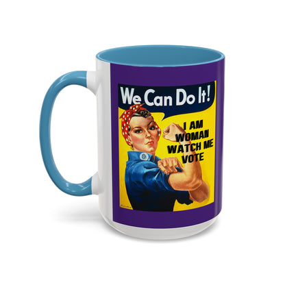 I Am Woman Watch Me Vote Rosie Dark Purple Accent Mug by cypherpunkgear.com