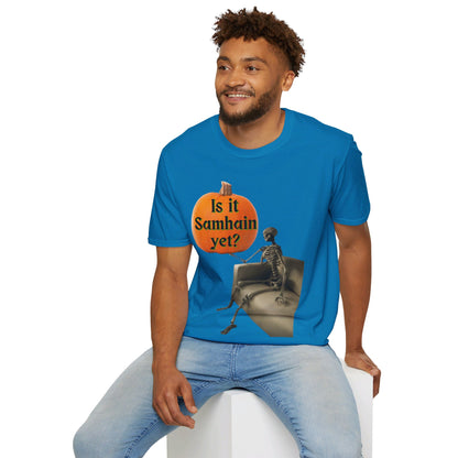 Waiting for Samhain Skeleton DKcolors Unisex T-Shirt by cypherpunkgear