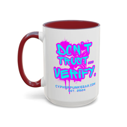 Don't Trust...Verify. White Accent Mug by cypherpunkgear.com