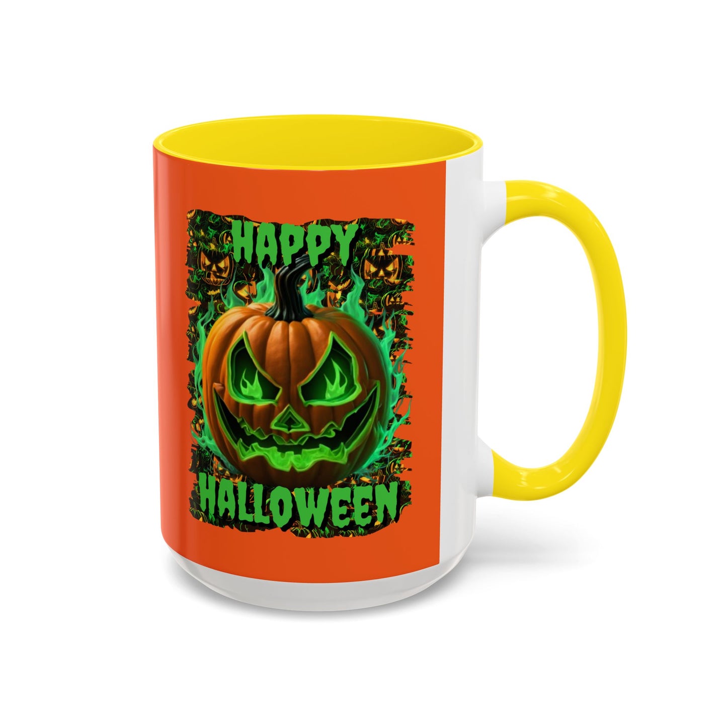 Happy Halloween Green Jack Orange Accent Mug by CreepyCrafts.boo