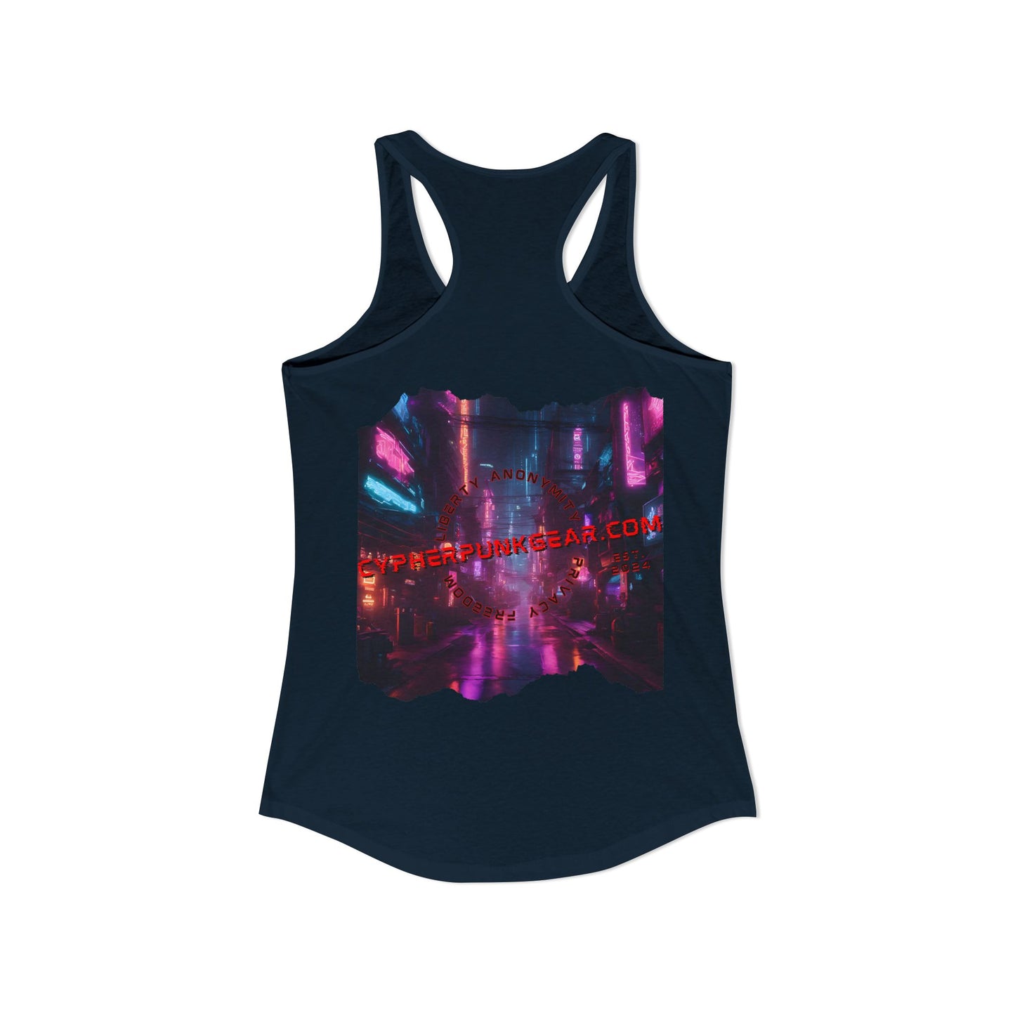 2-sided, cypherpunkgear.com Logo & Cityscape Women's Racerback Tank Top by cypherpunkgear.com
