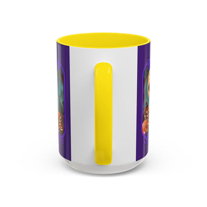 Blessed Samhain Cute Witch Purple font Purple Accent Mug by CreepyCrafts.boo