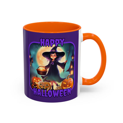 Happy Halloween Little Witch Purple font Purple Accent Mug by CreepyCrafts.boo
