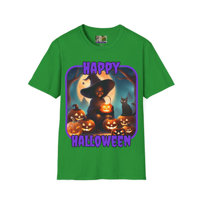 Happy Halloween Cute Witch Purple font Dark colors Unisex T-Shirt by CreepyCrafts.boo