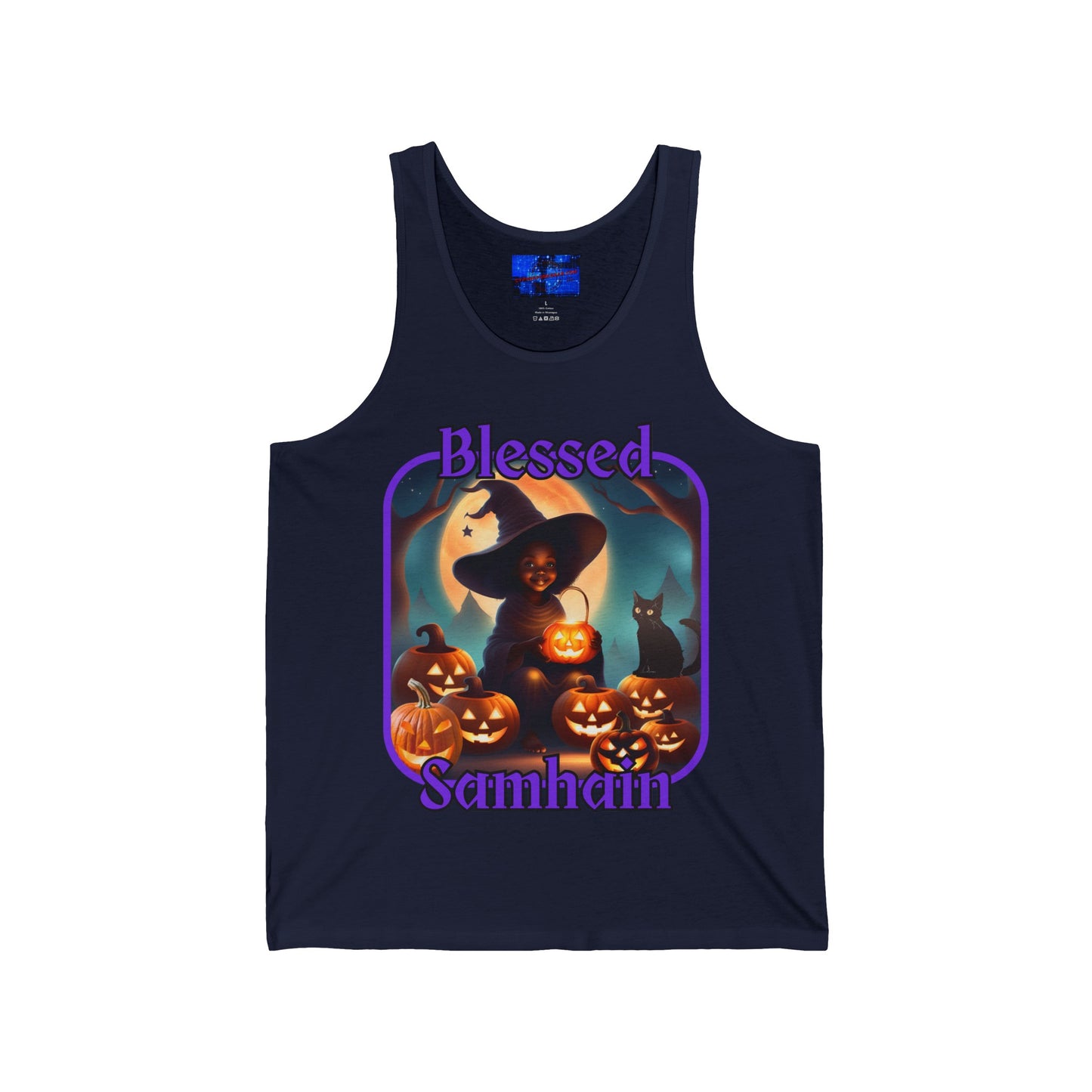 Blessed Samhain Cute Witch PRfont Unisex Jersey Tank Top by cypherpunkgear