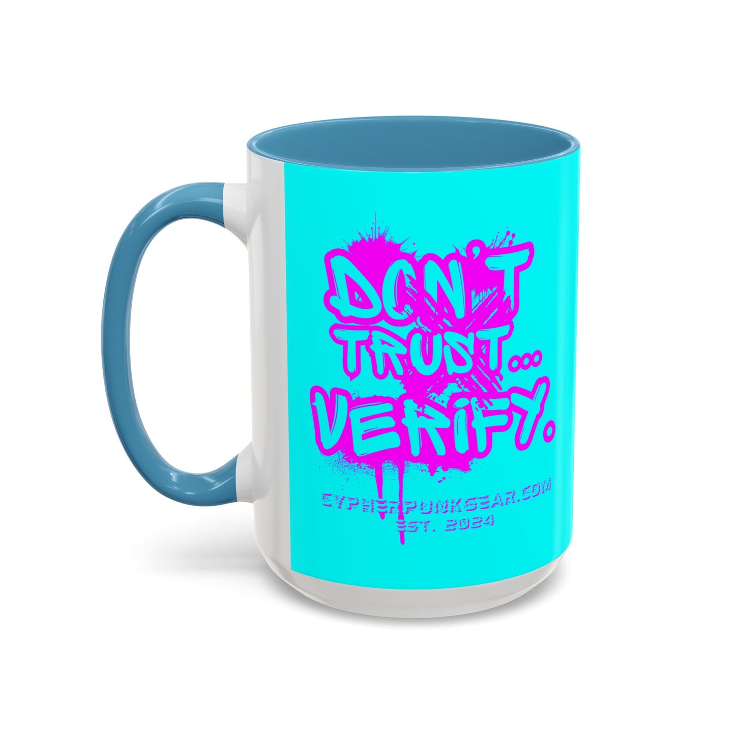 Don't Trust...Verify. Cyan Accent Mug by cypherpunkgear.com