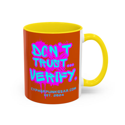 Don't Trust...Verify. Orange Accent Mug by cypherpunkgear.com