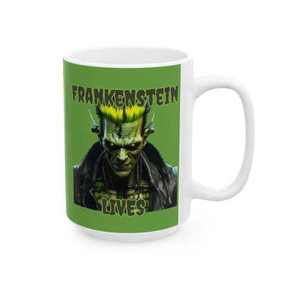 Frankenstein Lives Green Mug by CreepyCrafts.boo