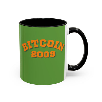 Bitcoin 2009 Green Accent Mug by cypherpunkgear.com