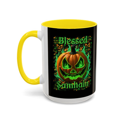 Blessed Samhain Green Jack Black Accent Mug by CreepyCrafts.boo
