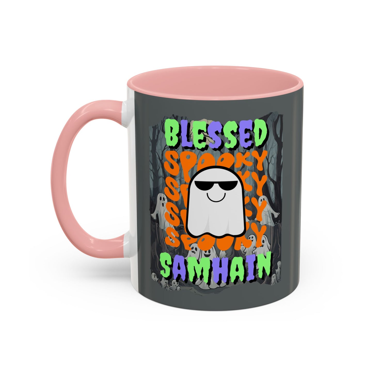 Spooky Blessed Samhain Ghost Mixed font Accent Mug by CreepyCrafts.boo