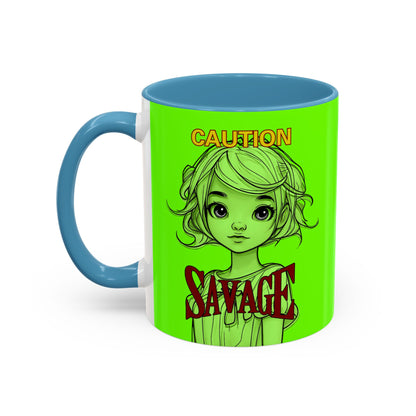 Caution, Savage Light Green Accent Mug by cypherpunkgear.com