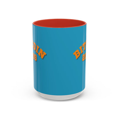 Bitcoin 2009 Turquoise Accent Mug by cypherpunkgear.com