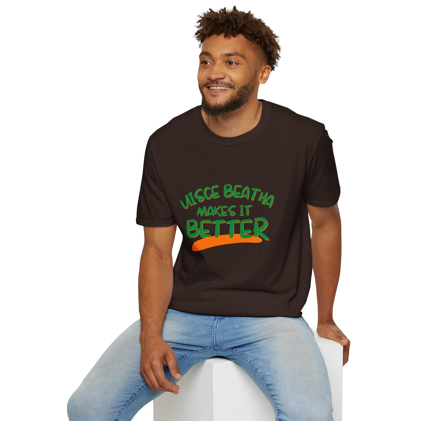 Uisce Beatha makes it better Green font Dark colors Unisex T-Shirt by cypherpunkgear.com