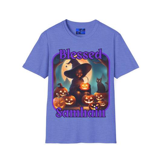 Blessed Samhain Cute Witch PRfont LTcolors Unisex T-Shirt by cypherpunkgear