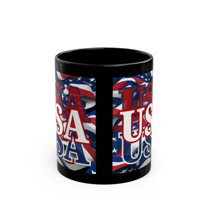 USA White font Center Patriot Black Mug by cypherpunkgear.com