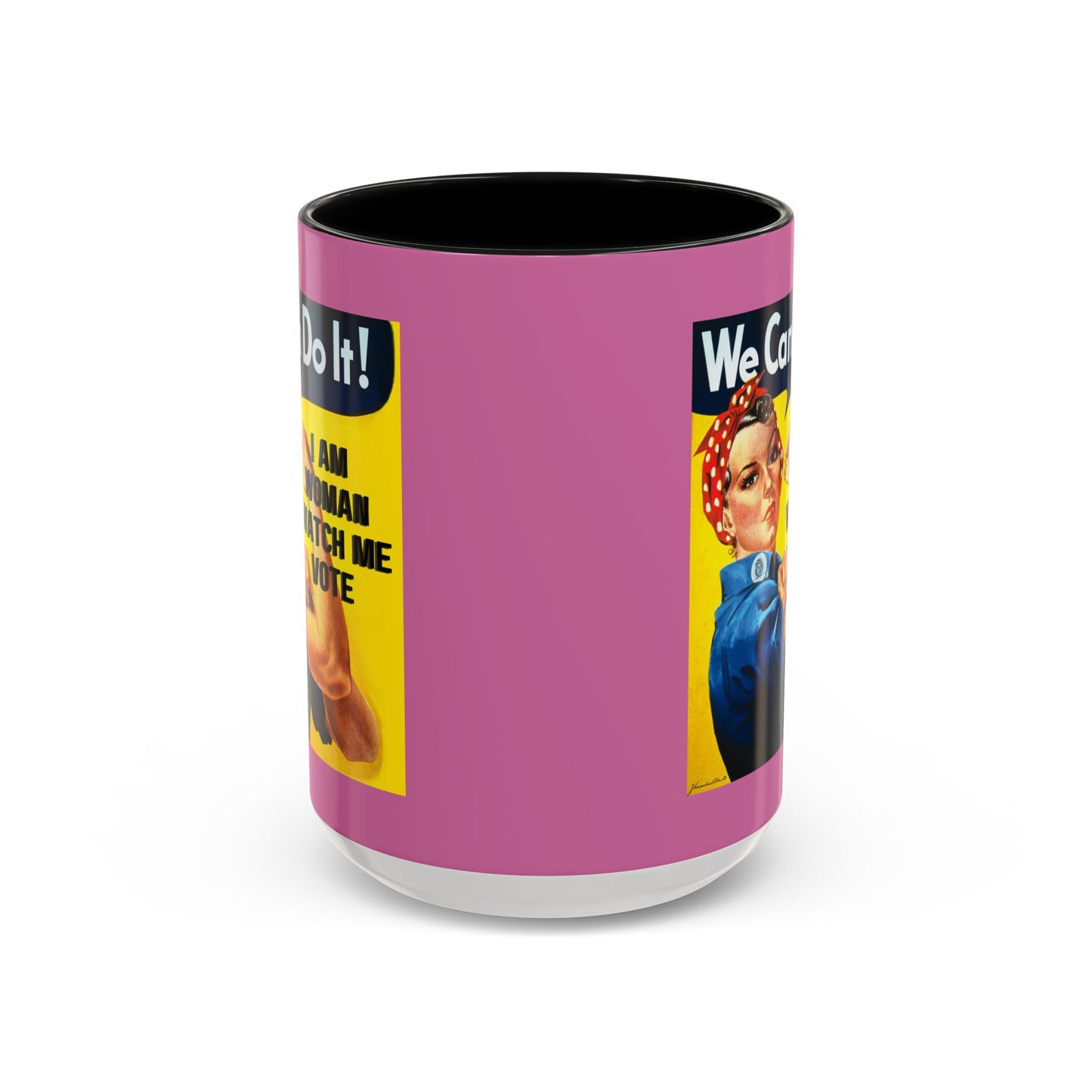 I Am Woman Watch Me Vote Rosie Pink Accent Mug by cypherpunkgear.com