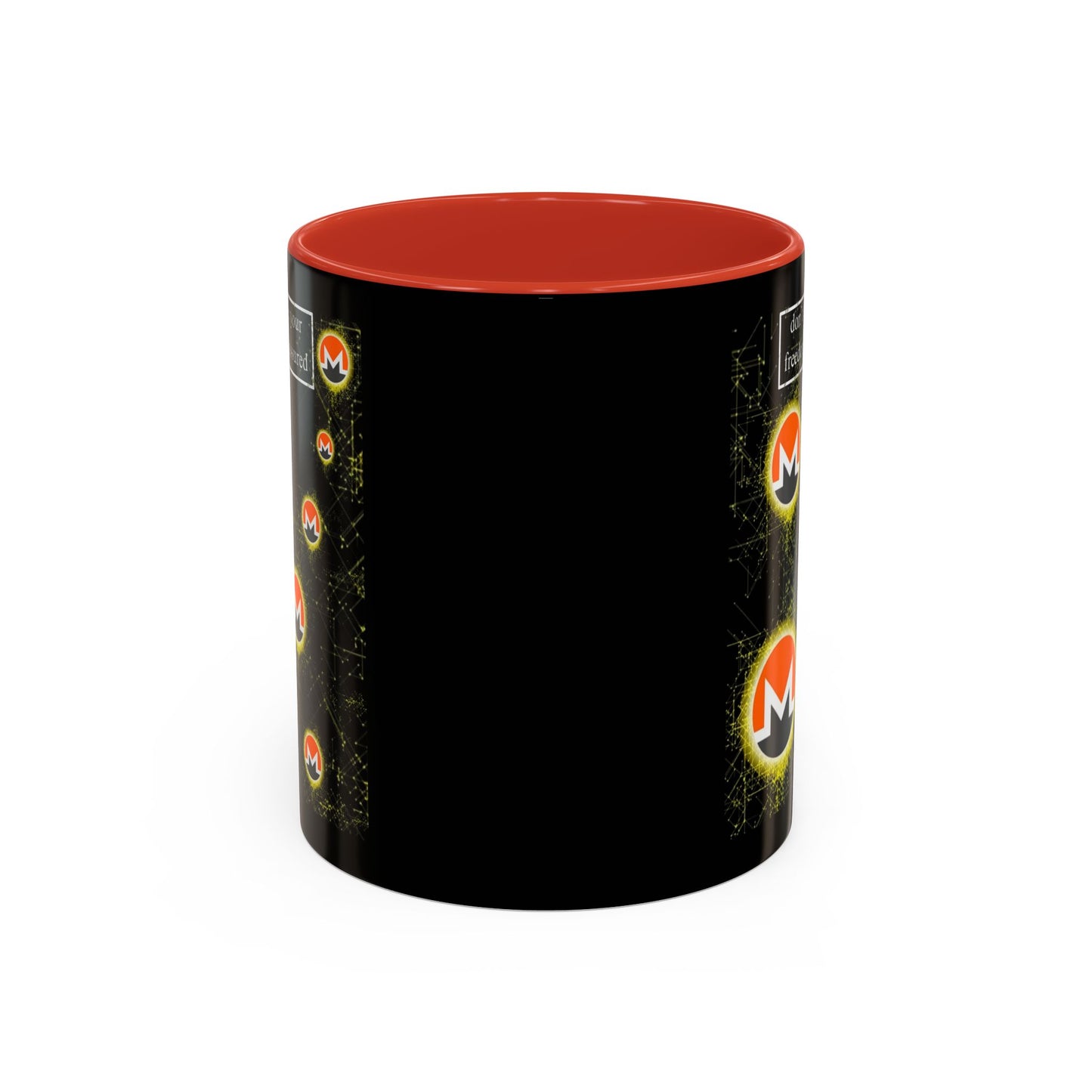 Monero (XMR) don't assume your freedoms are assured Black Accent Mug by cypherpunkgear.com