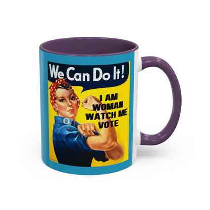 I Am Woman Watch Me Vote Rosie Turquoise Accent Mug by cypherpunkgear.com