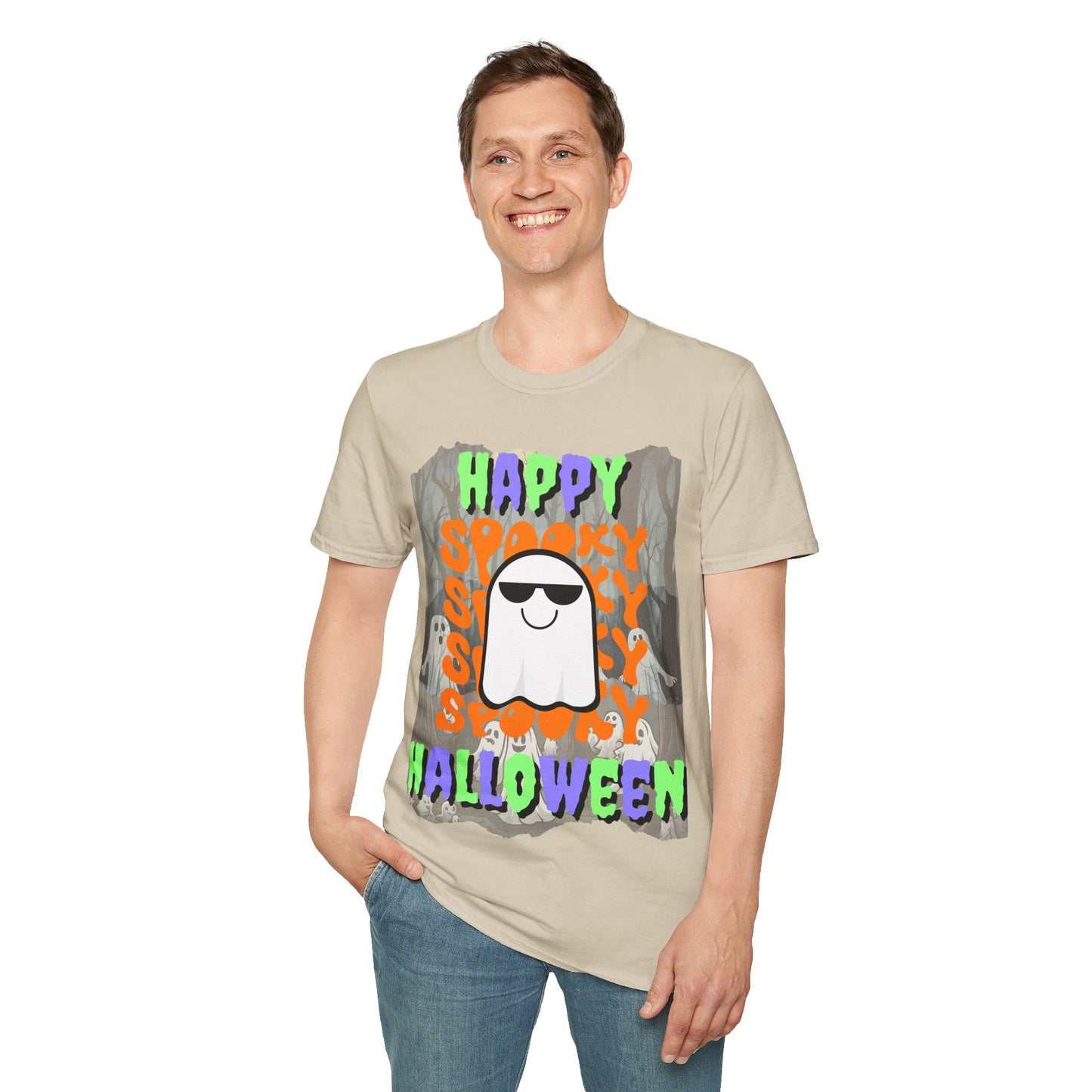 Spooky Happy Halloween Ghost MXfont Unisex T-Shirt by cypherpunkgear