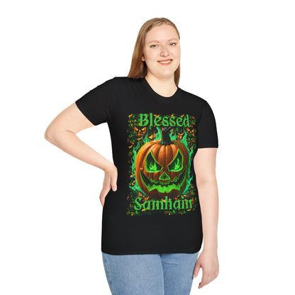 Blessed Samhain Green Jack Dark colors Unisex T-Shirt by CreepyCrafts.boo