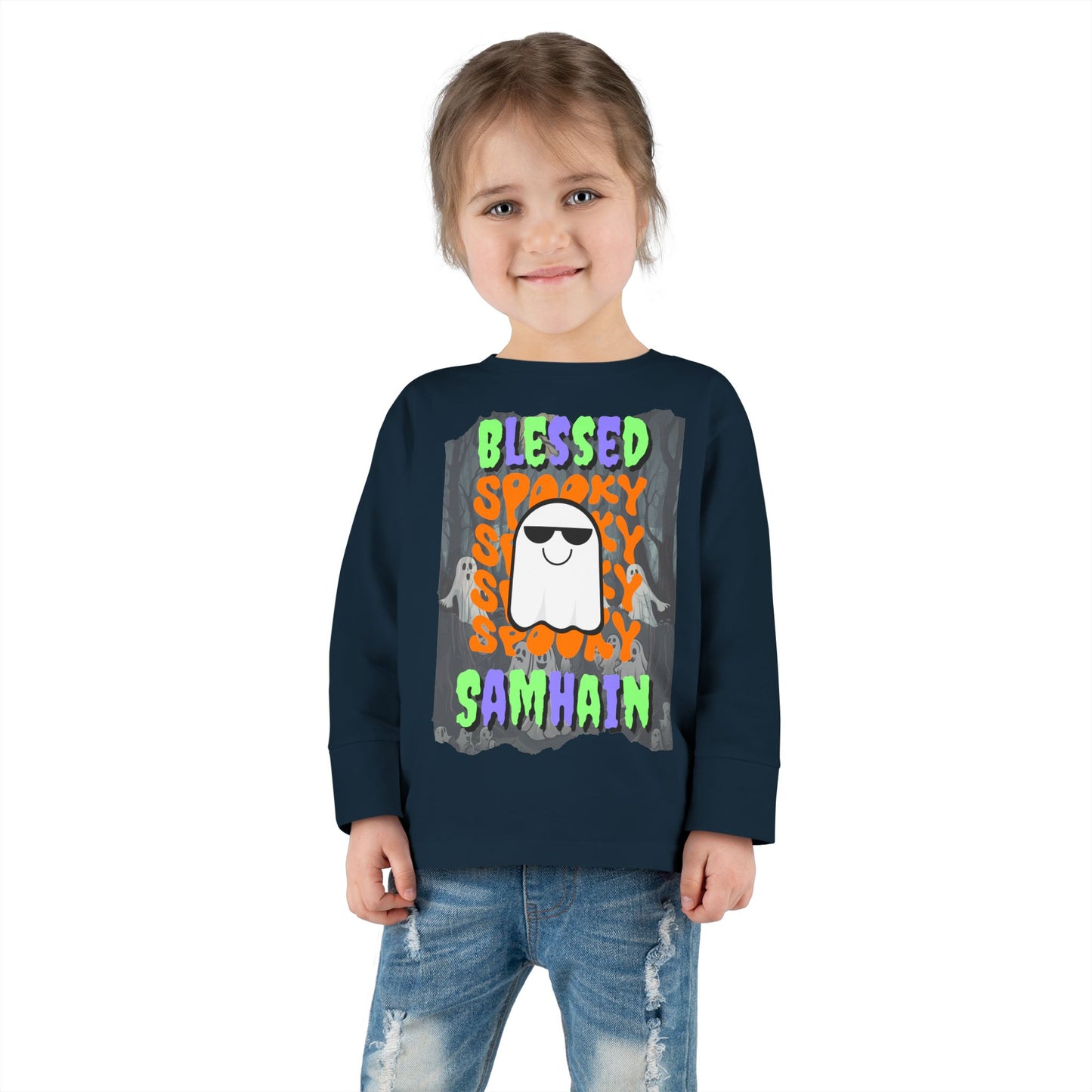 Spooky Blessed Samhain Ghost Mixed font Toddler Long Sleeve Tee by CreepyCrafts.boo