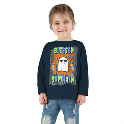 Spooky Blessed Samhain Ghost Mixed font Toddler Long Sleeve Tee by CreepyCrafts.boo