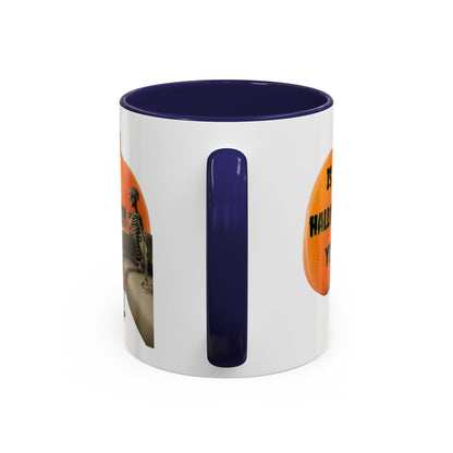 Is it Halloween yet? Skeleton's Giant Pumpkin White Accent Mug by CreepyCrafts.boo