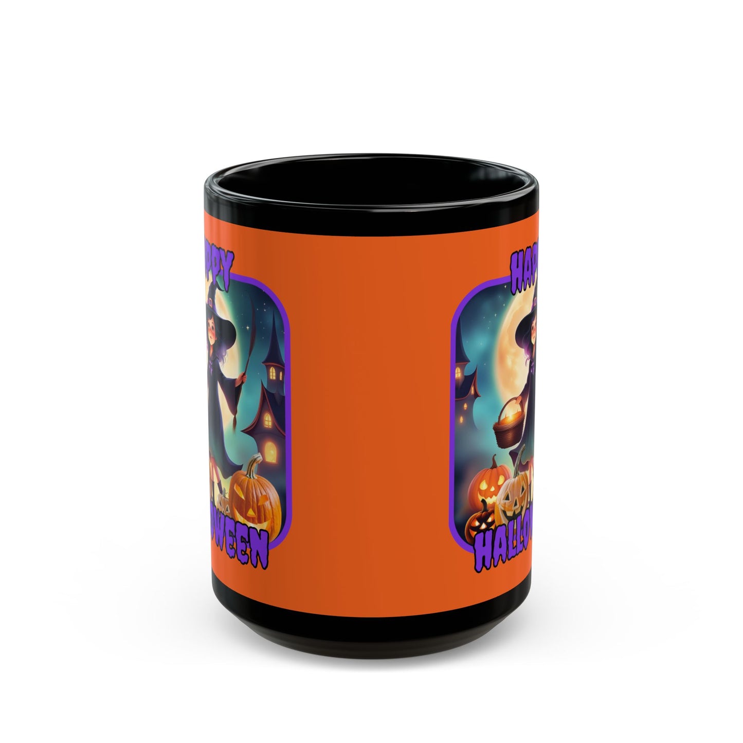 Happy Halloween Little Witch Purple font Orange Mug by CreepyCrafts.boo