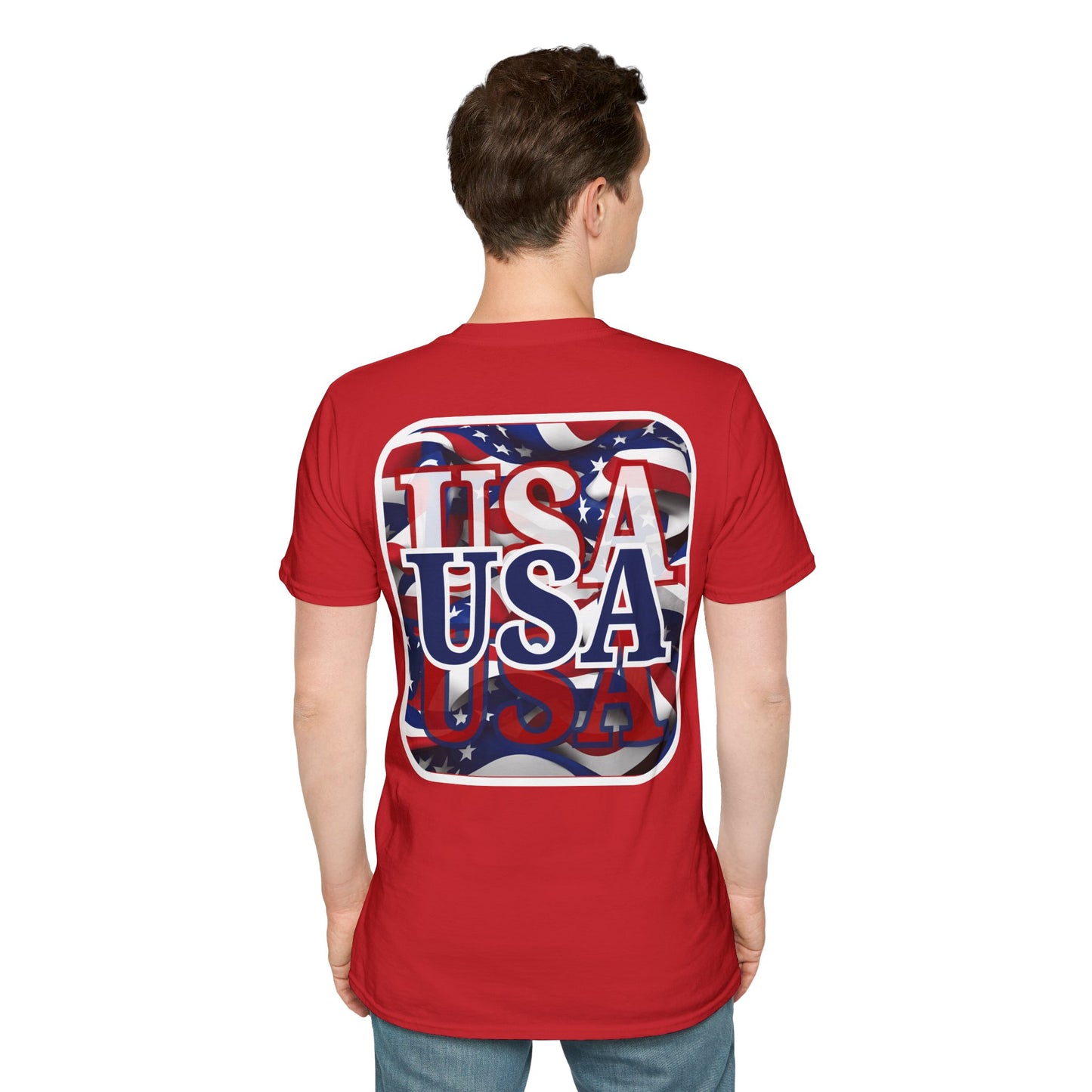 2-sided Red White and BLUE USA Patriot Light colors Unisex T-Shirt by cypherpunkgear.com