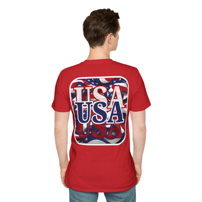 2-sided Red White and BLUE USA Patriot Light colors Unisex T-Shirt by cypherpunkgear.com