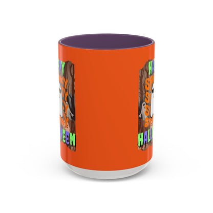 Spooky Happy Halloween Ghost Mixed font Orange Accent Mug by CreepyCrafts.boo