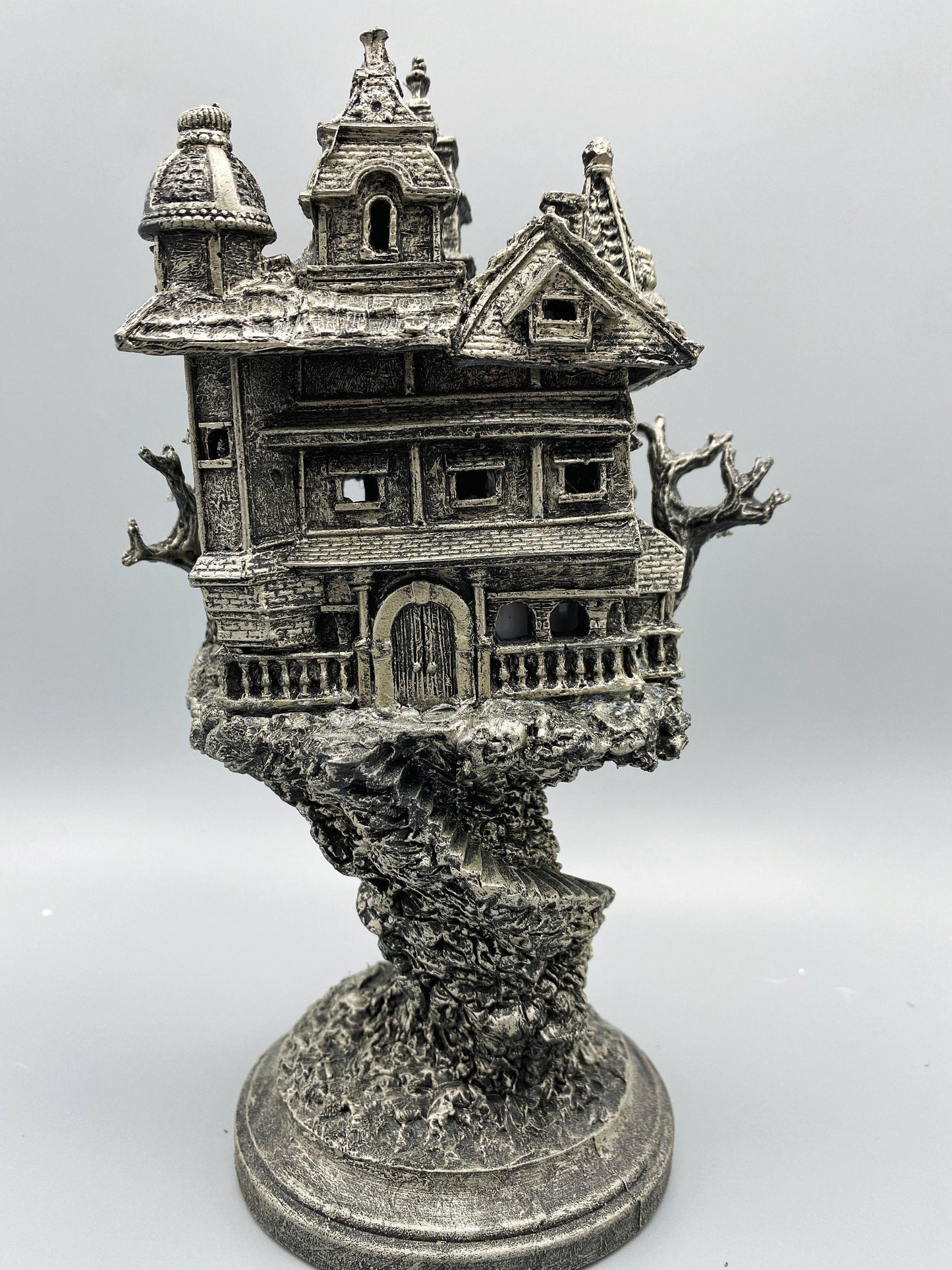 Haunted Mansion, Resin Sculpture with LED Tea Light | Victorian Gothic Haunted House Statue | 9” Gift for Gamers and Spooky Home Decor