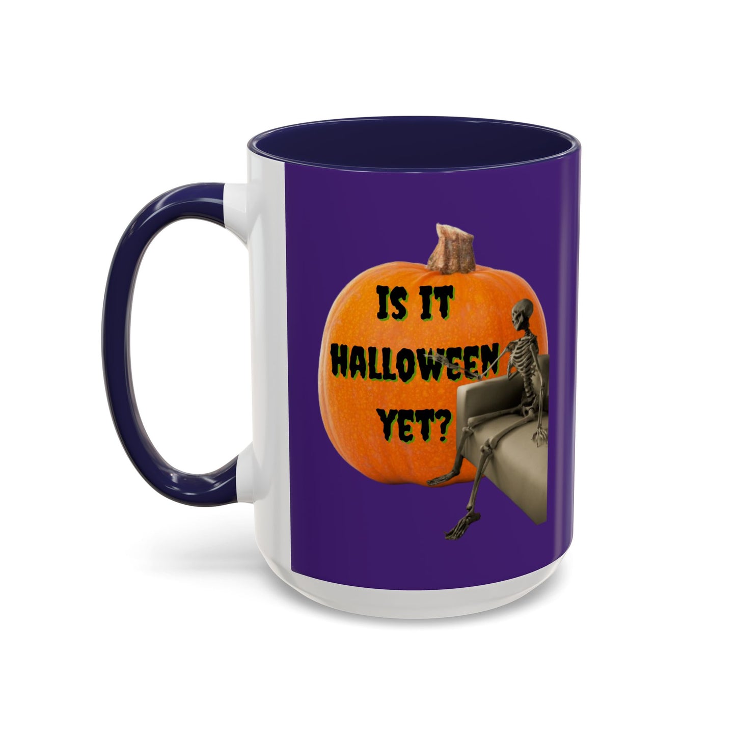 Is it Halloween yet? Skeleton's Giant Pumpkin Purple Accent Mug by CreepyCrafts.boo