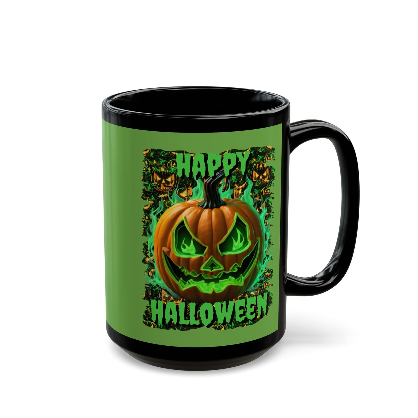 Happy Halloween Green Jack Green Mug by CreepyCrafts.boo