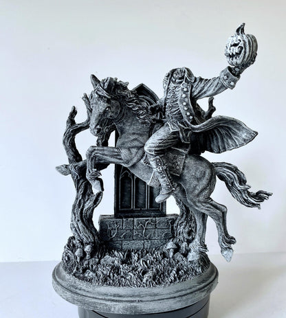 Headless Horseman Riding Statue, Hand Painted Resin Sculpture | Gothic Legend of Sleepy Hollow Figurine | Dark Folklore Art for Spooky Decor