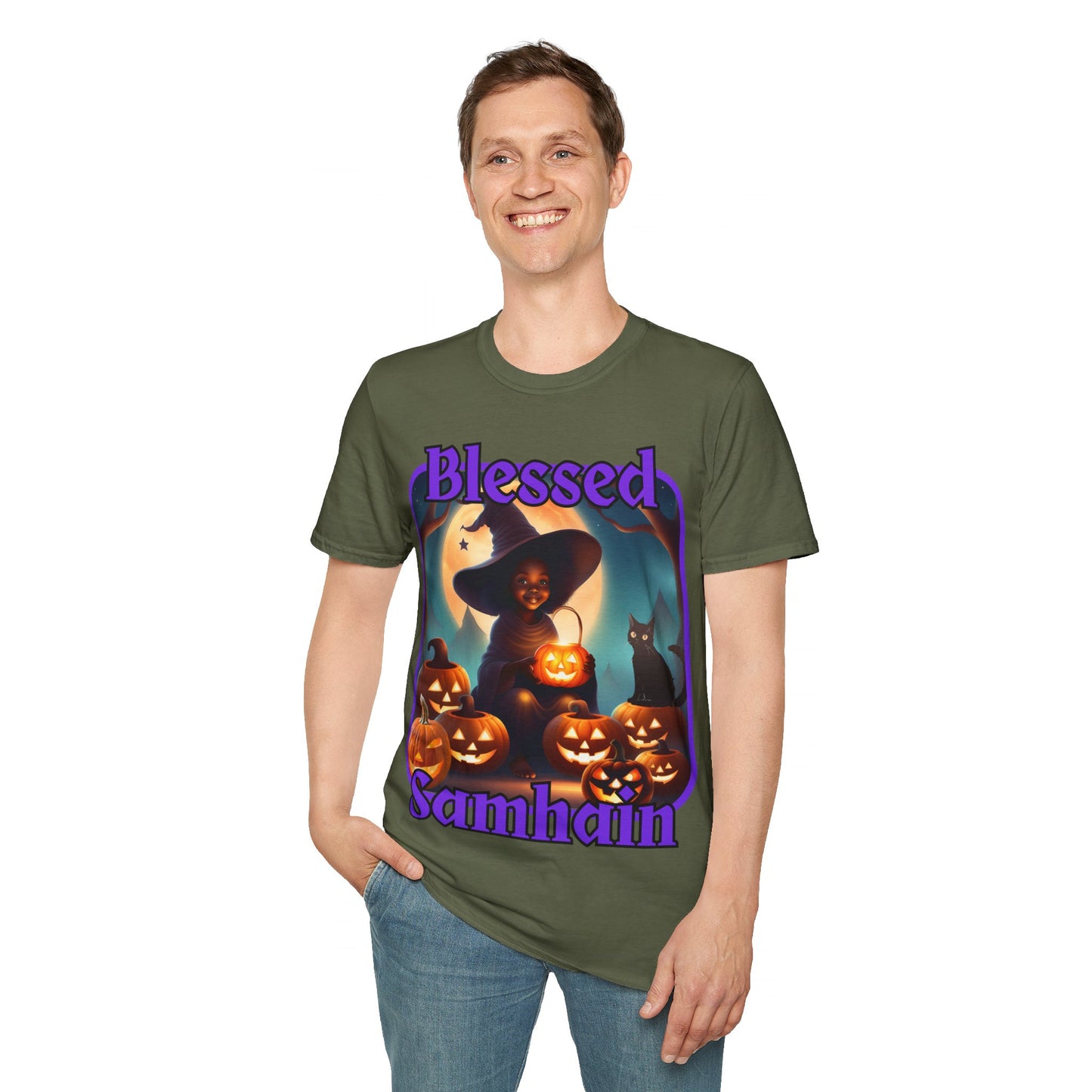 Blessed Samhain Cute Witch PRfont DKcolors Unisex T-Shirt by cypherpunkgear