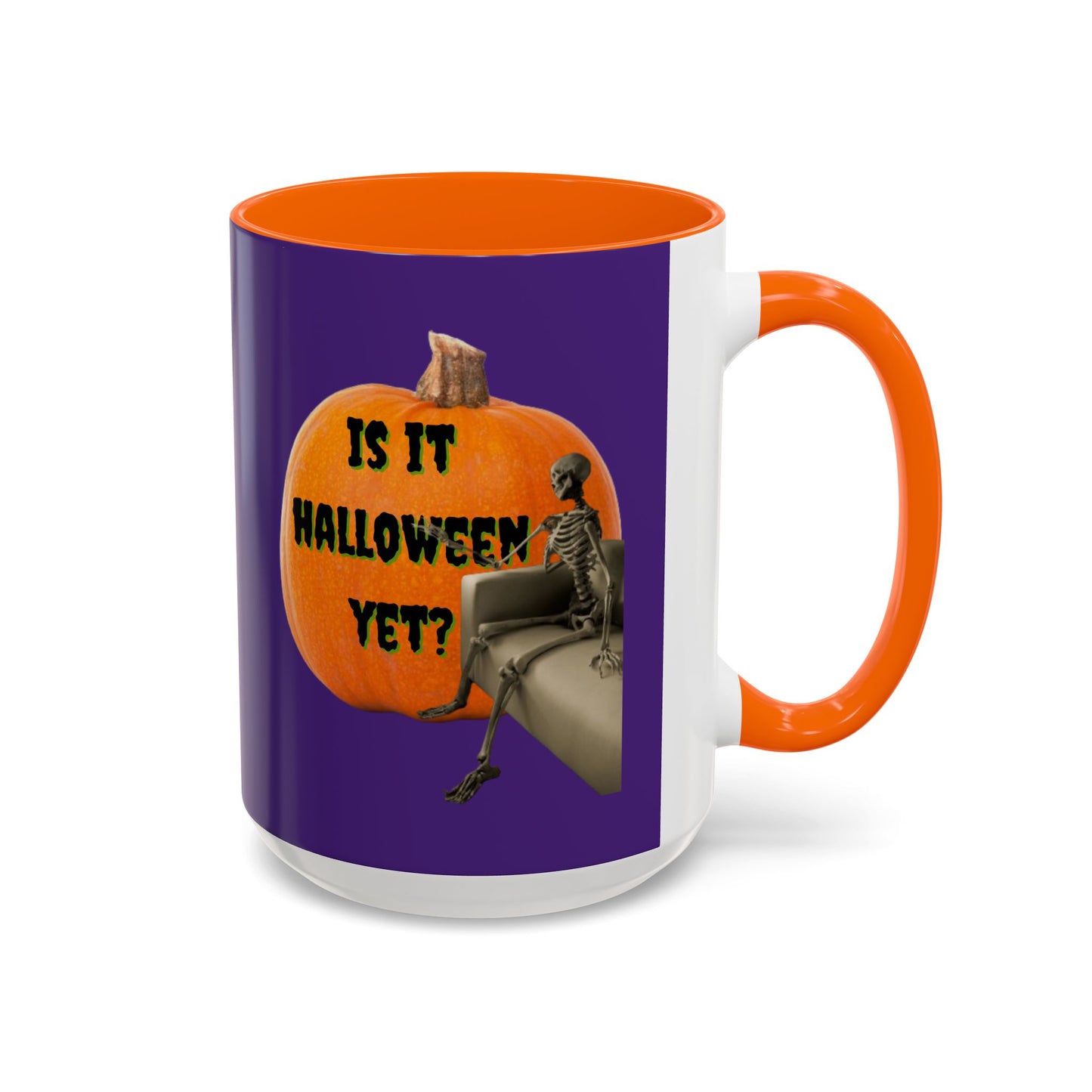 Is it Halloween yet? Skeleton's Giant Pumpkin Purple Accent Mug by CreepyCrafts.boo