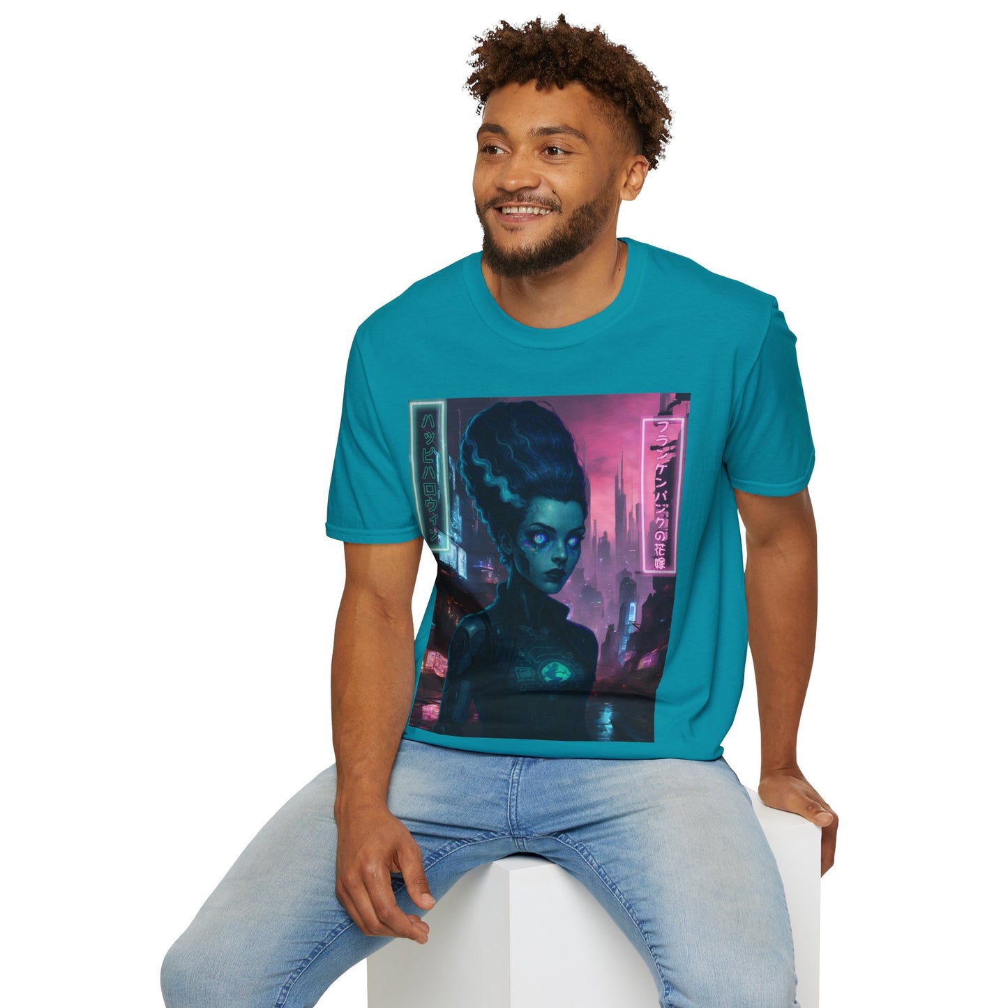 Neon Bride of Frankenstein Dark colors Unisex T-Shirt by CreepyCrafts.boo