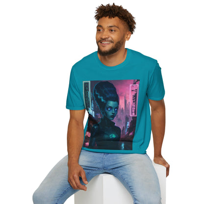 Neon Bride of Frankenstein Dark colors Unisex T-Shirt by CreepyCrafts.boo