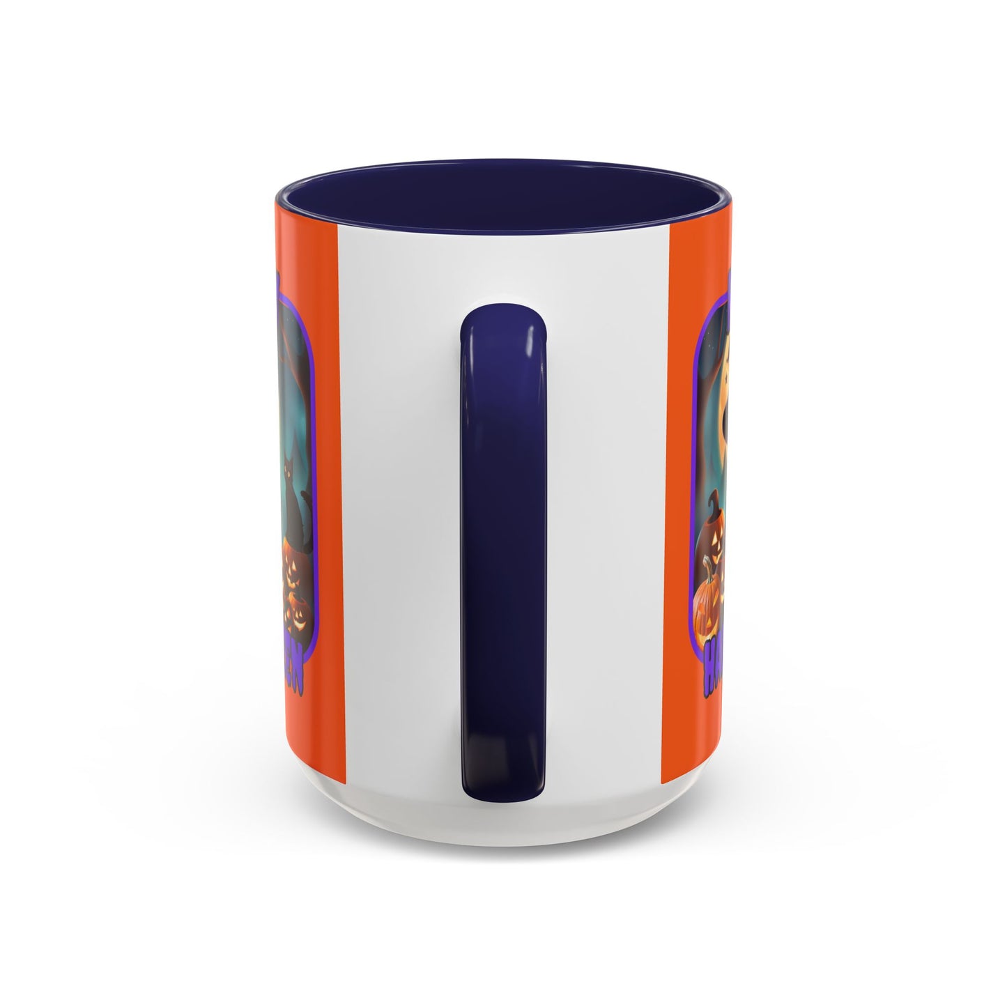 Happy Halloween Cute Witch Purple font Orange Accent Mug by CreepyCrafts.boo